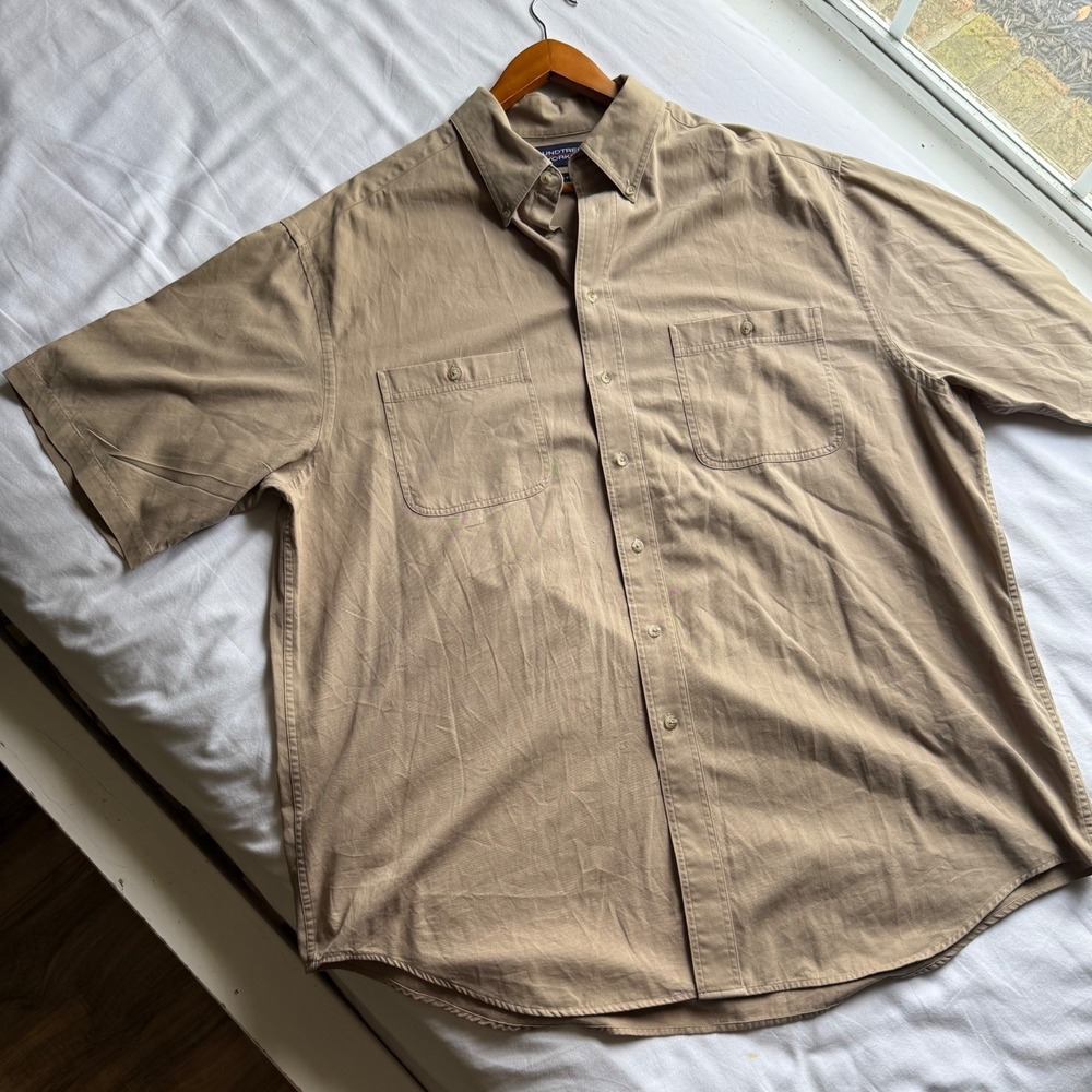 Roundtree & Yorke Peached Twill Shirt Mens 2XLT Tall Khaki Short Sleeve Cotton